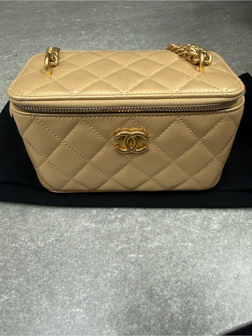 CHANEL Mini Quilted Vanity Bag in Light Beige with Gold Hardware